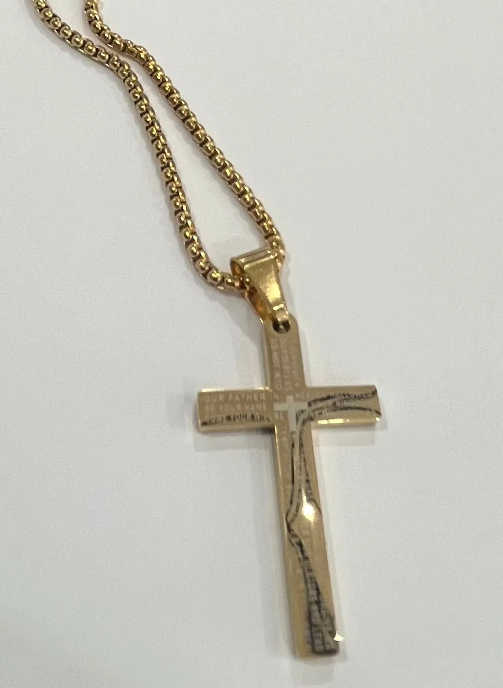 Men's Gold Necklace with Lord's Prayer with 24 inch chain