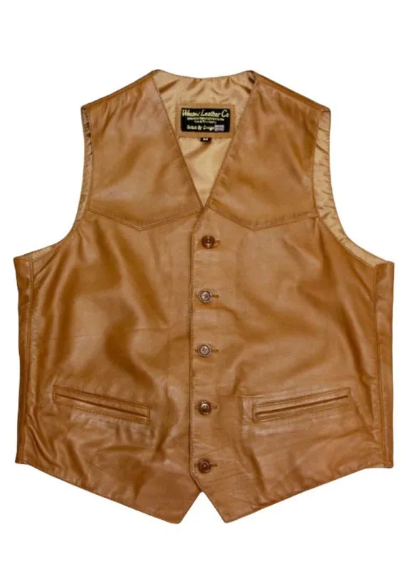 Mens Smart Casual Waistcoat in Tan Leather