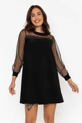 Mesh Long Sleeve Black Cindy Mini Dress