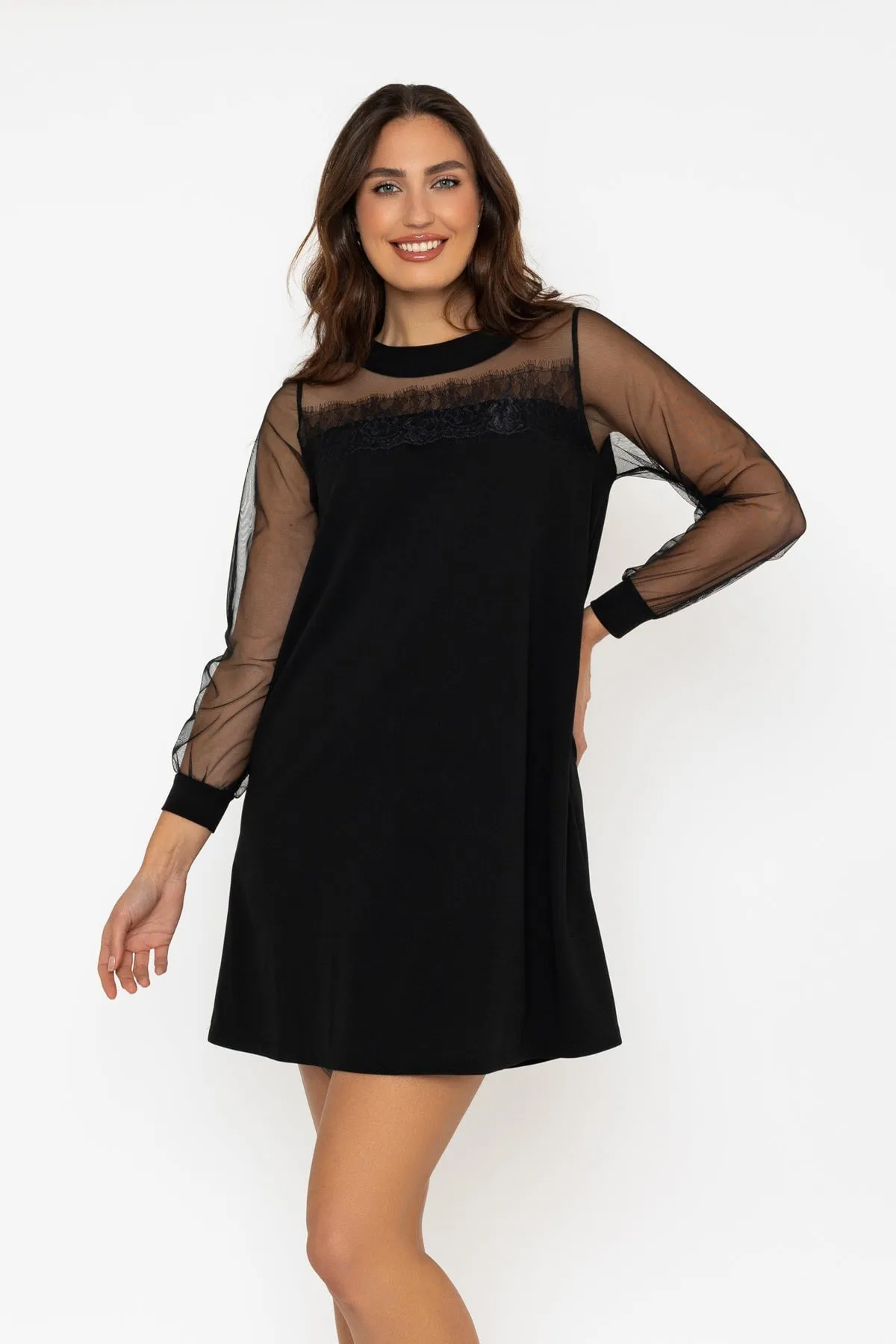 Mesh Long Sleeve Black Cindy Mini Dress