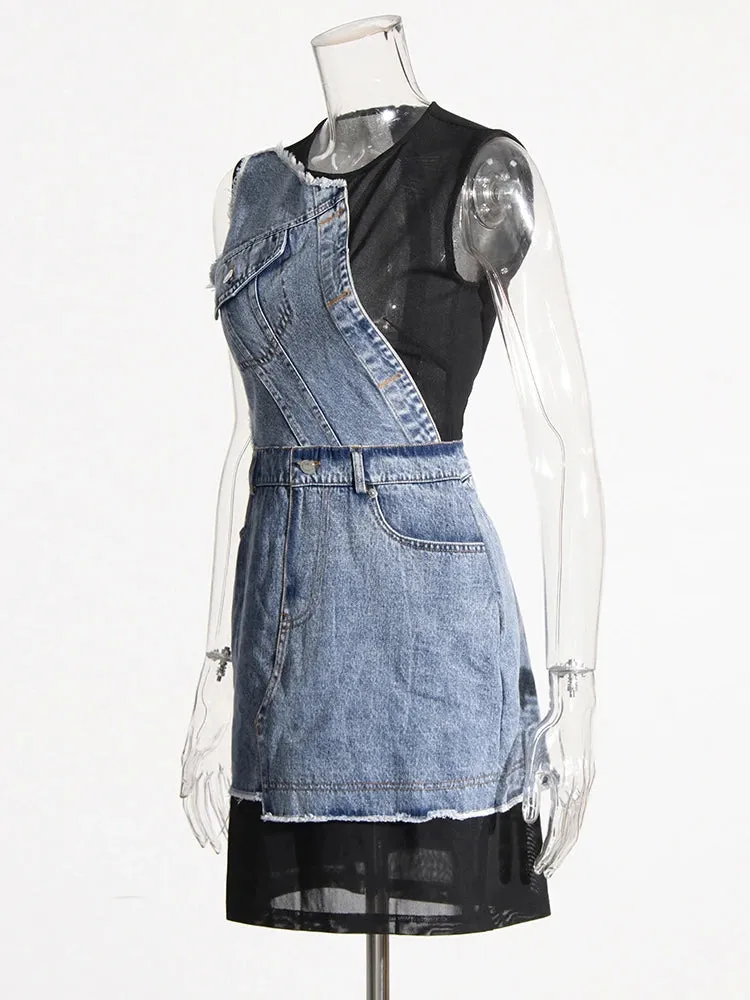 Mesh Patchwork Denim Mini