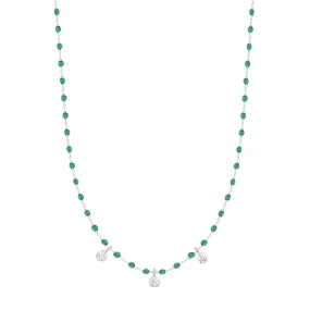 Mini Gigi Emerald necklace, White Gold 3 diamond, 16.5