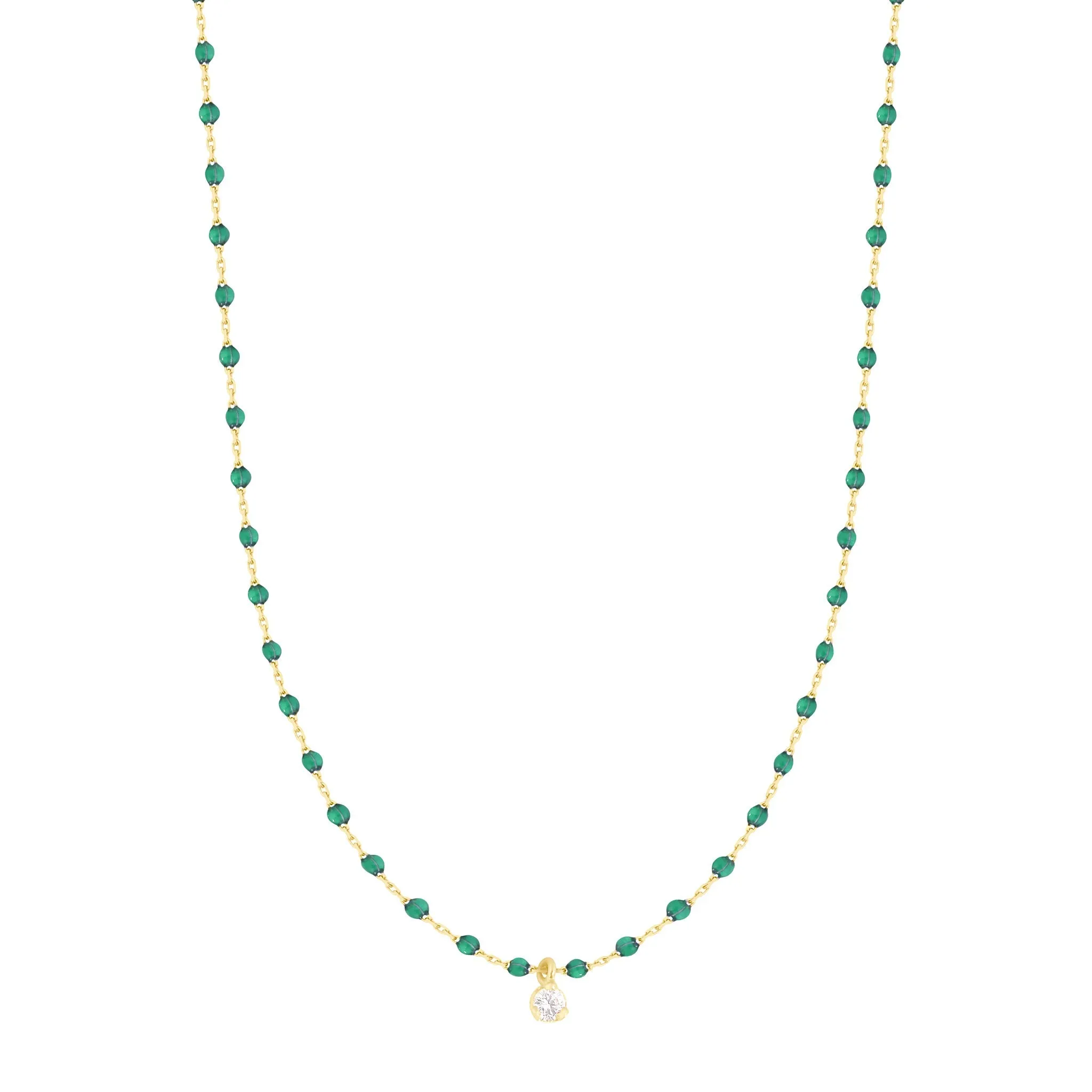 Mini Gigi Emerald necklace, Yellow Gold 1 Diamond, 15.7