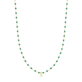 Mini Gigi Emerald necklace, Yellow Gold 1 Diamond, 15.7