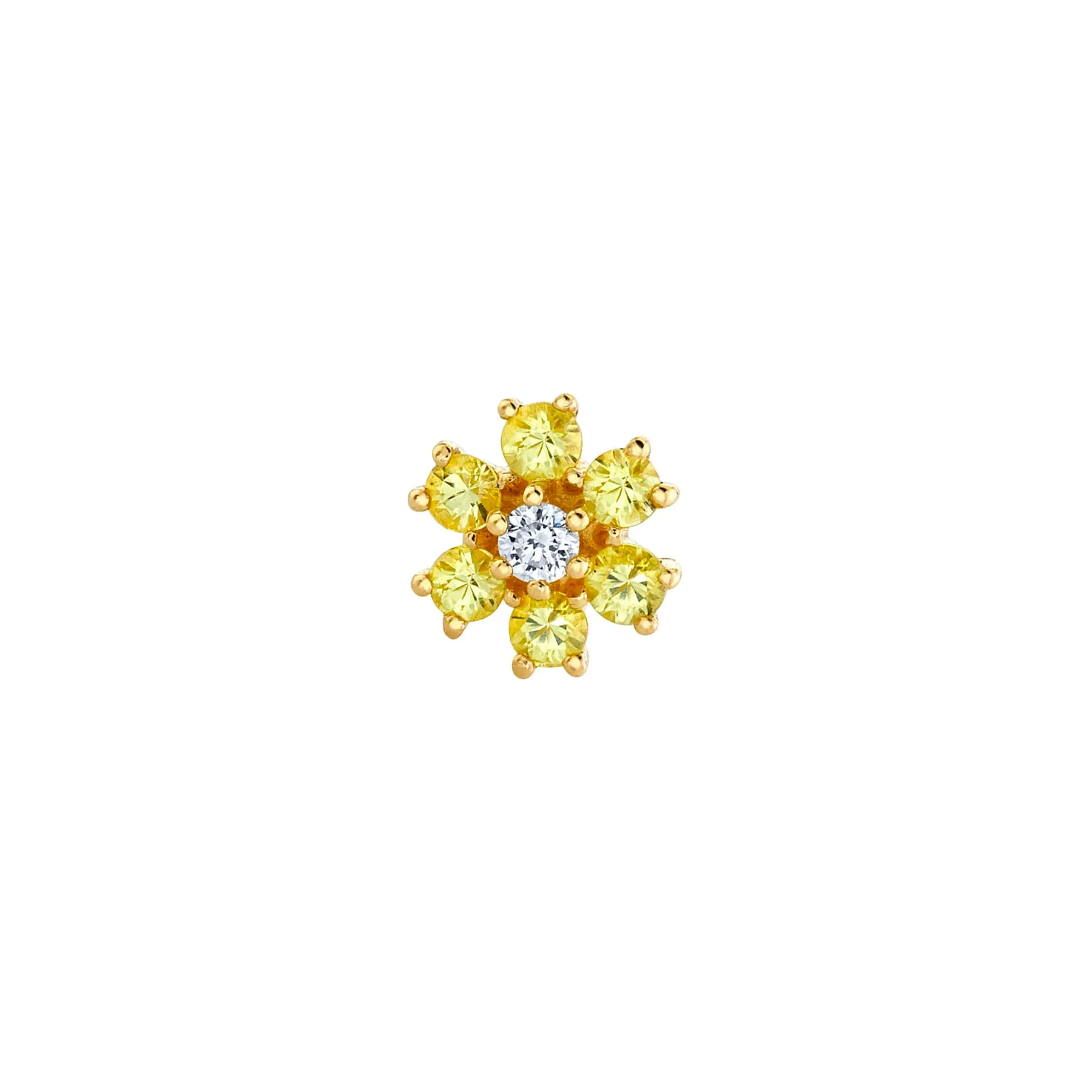 Mini Teddy Flower Stud - Yellow Sapphire and White Diamond / 14k Yellow Gold