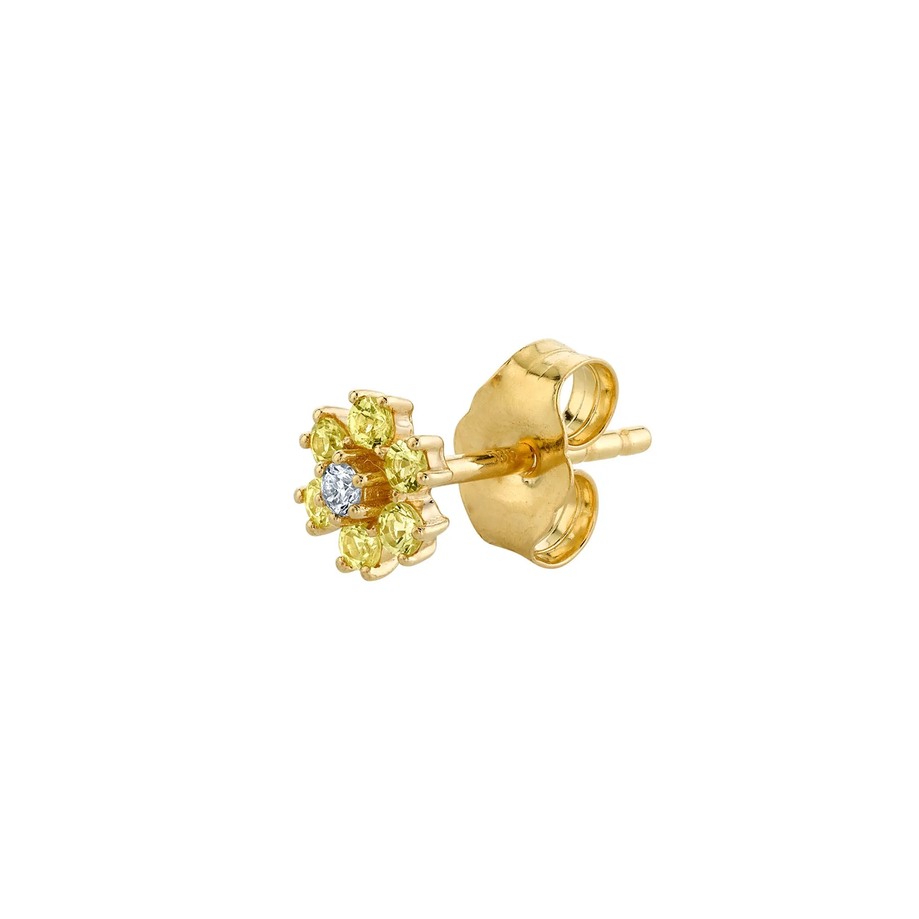 Mini Teddy Flower Stud - Yellow Sapphire and White Diamond / 14k Yellow Gold