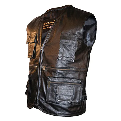 Multi-Pocket Leather Waistcoat for Biking, Hiking, Fishing and many more