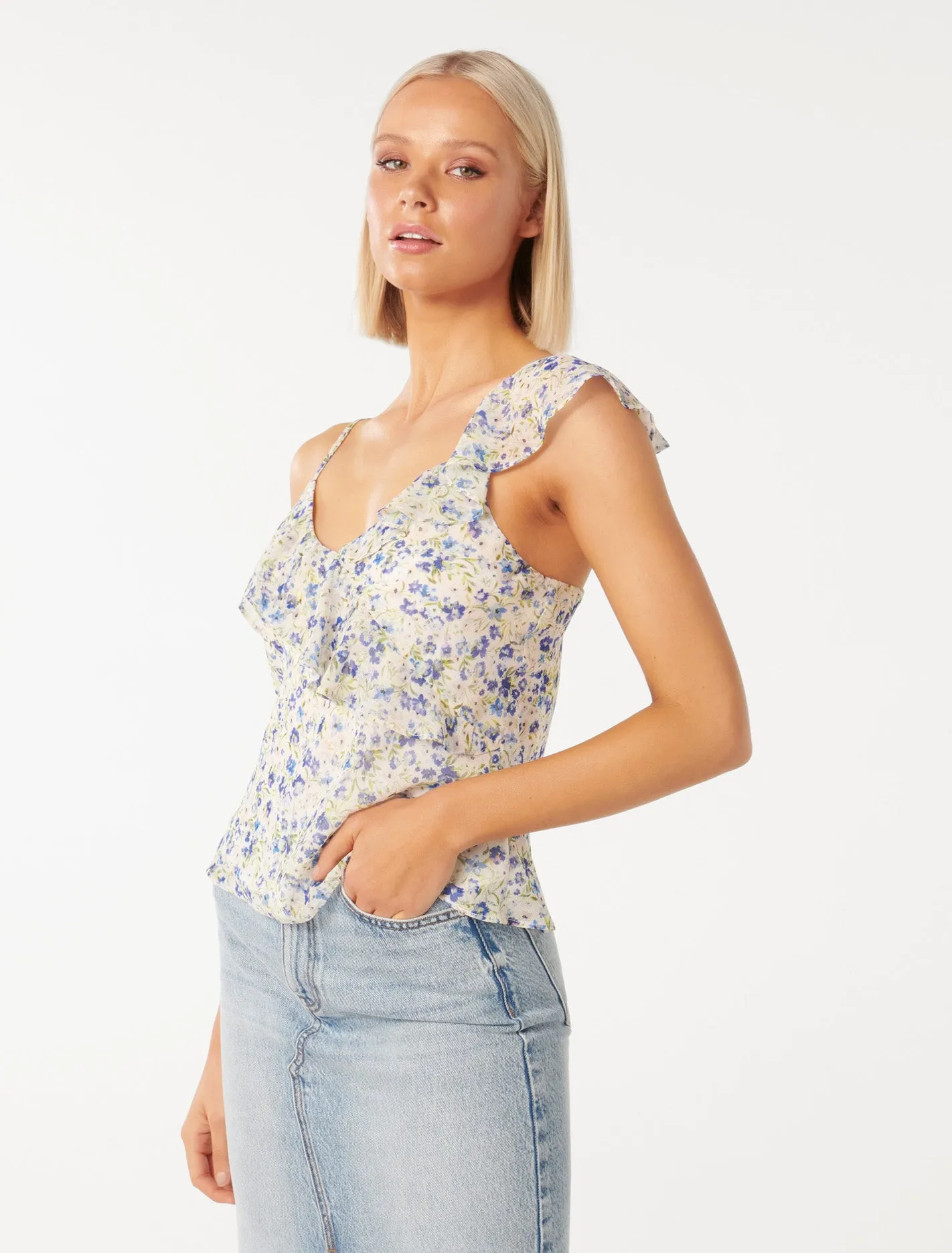 Natalya Asymmetric Ruffle Cami Top