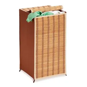 Natural Bamboo Tall Laundry Hamper with Lid