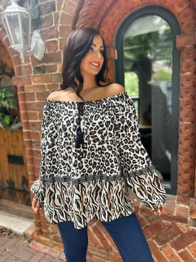 Natural Leopard Tassel Bardot Top Harley