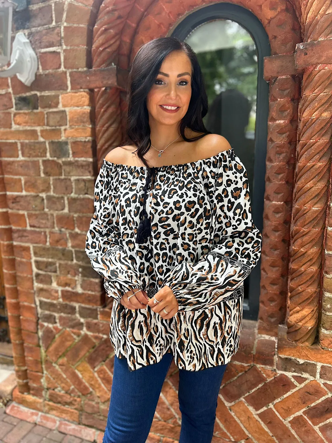 Natural Leopard Tassel Bardot Top Harley