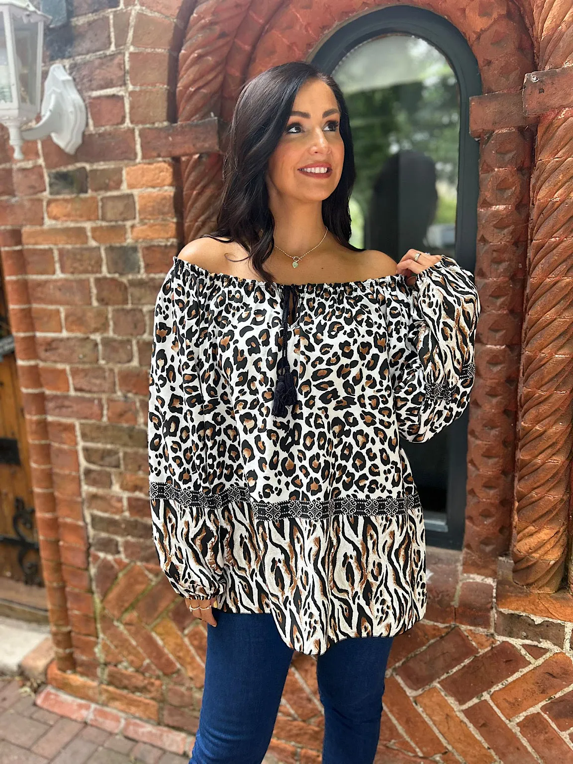 Natural Leopard Tassel Bardot Top Harley