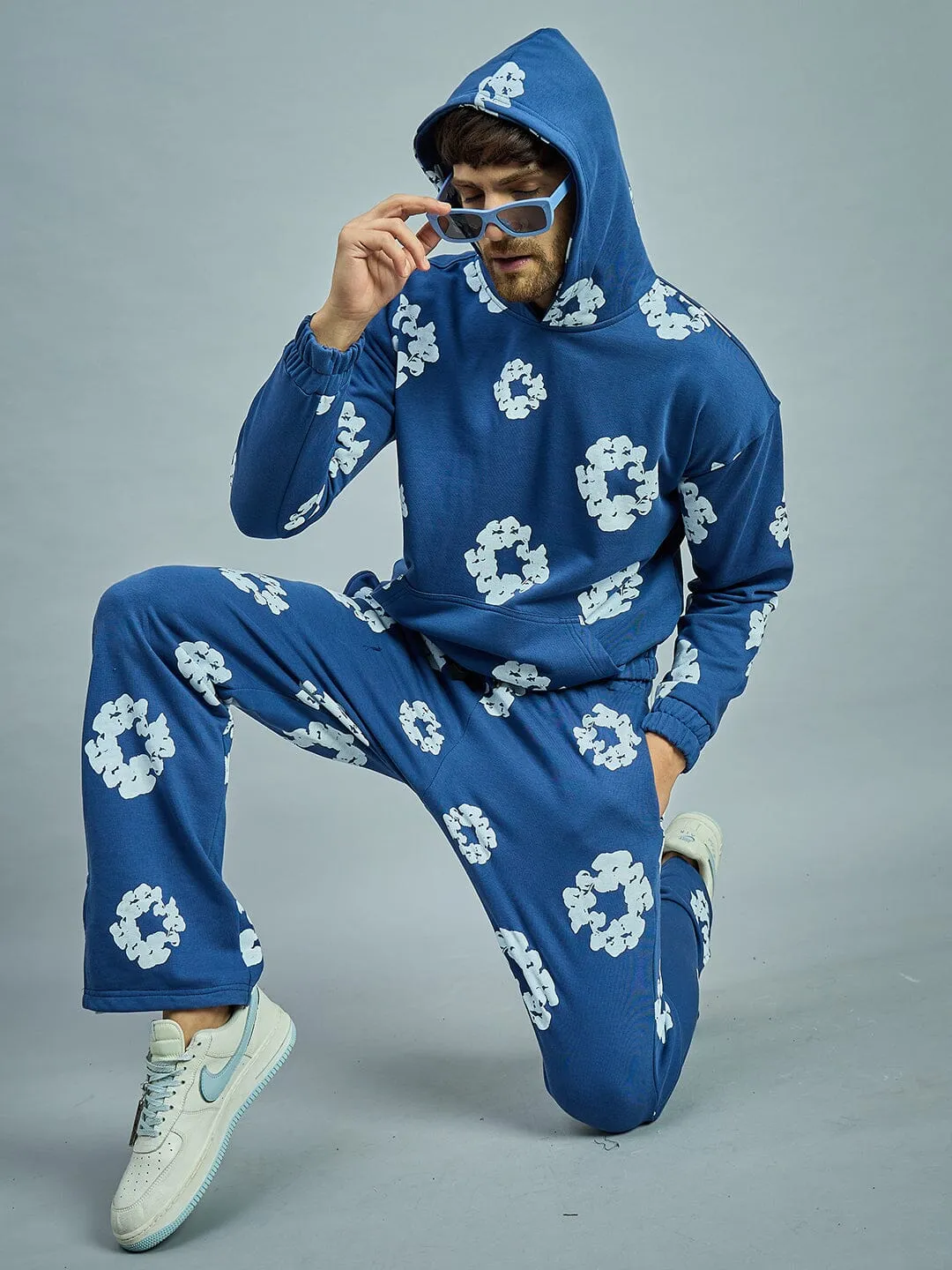 Navy Floral Oversized Tracksuit