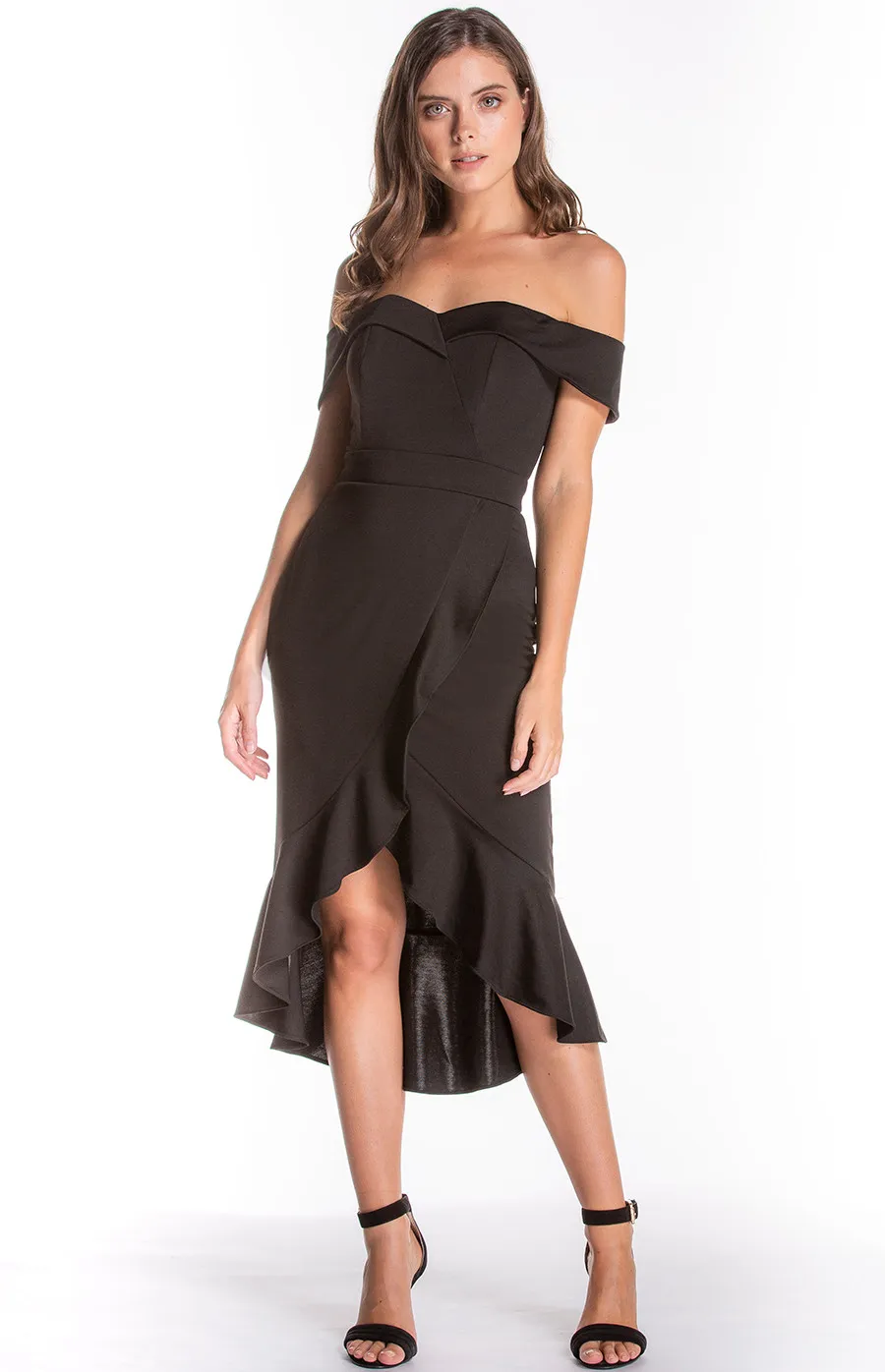 Off shoulder Sweetheart Neckline Bodycon Dress with Ruffle details(SDR413A) 