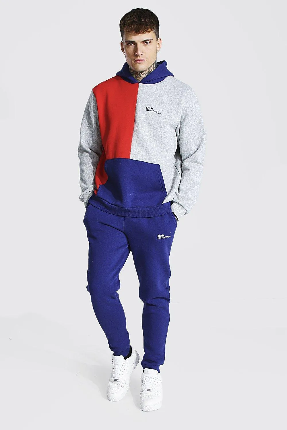 Official Man Colour Block Hooded Tracksuit | boohooMAN UK