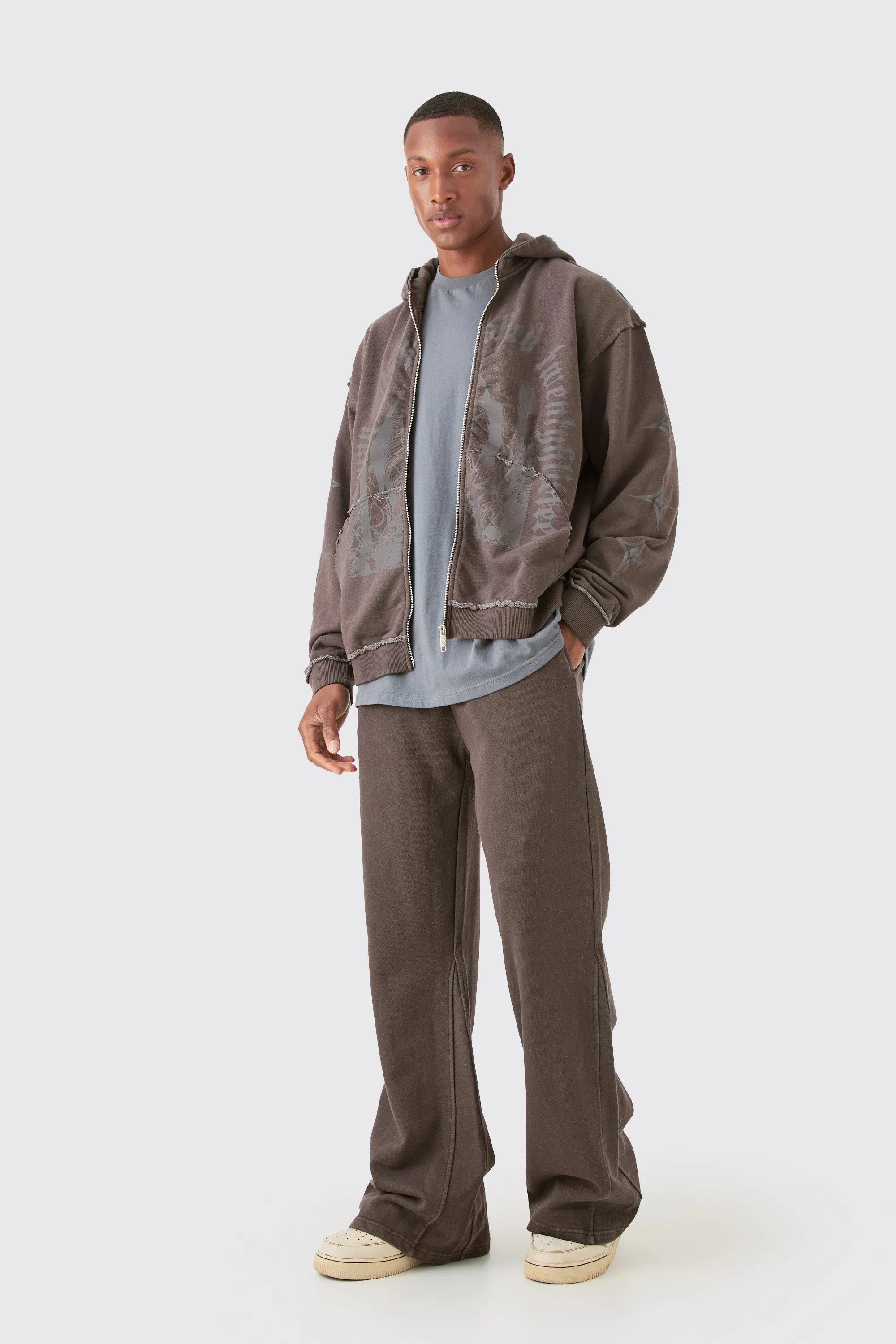 Oversized Boxy Raw Seam Washed Tracksuit | boohooMAN UK