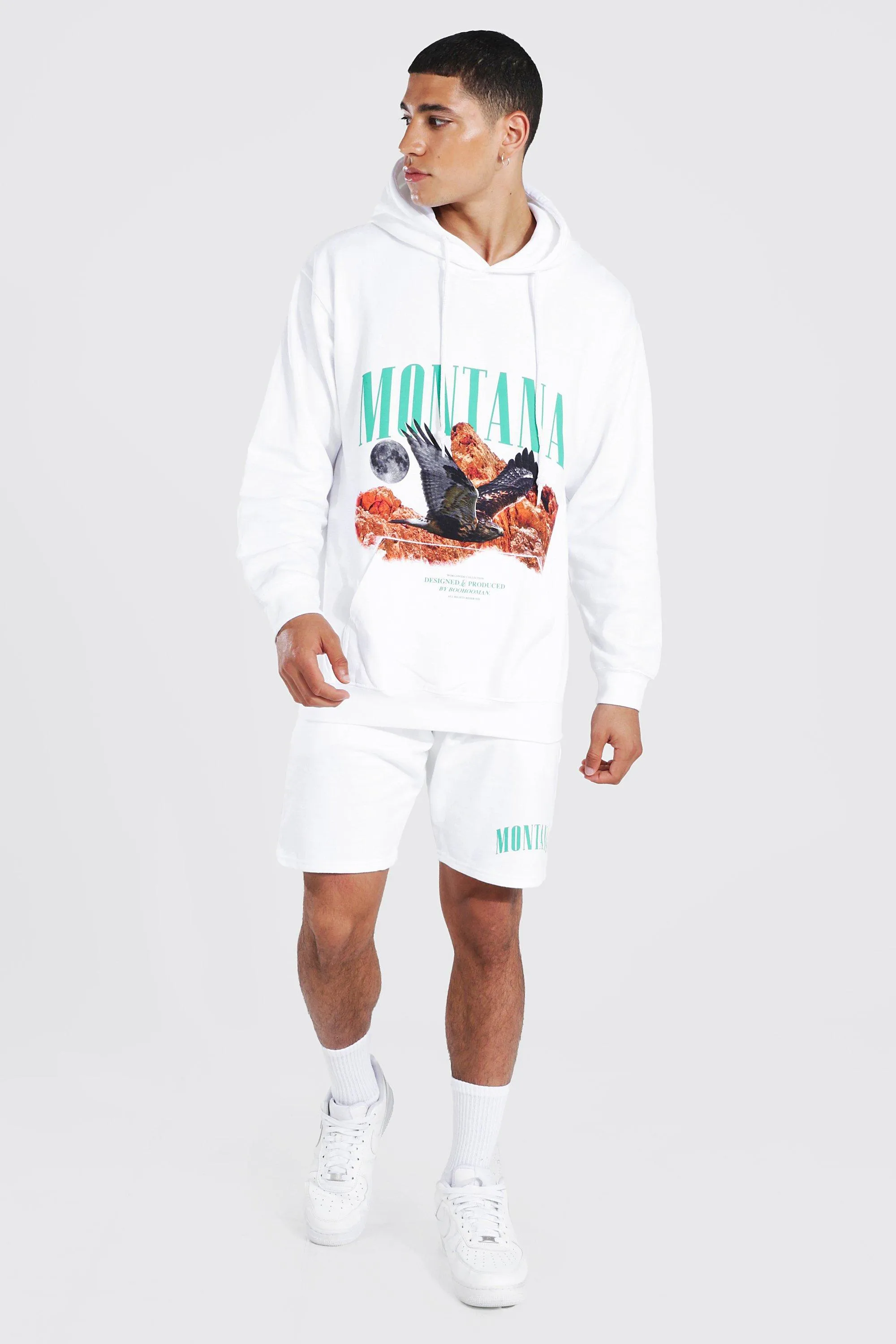 Oversized Montana Eagle Short Tracksuit | boohooMAN UK