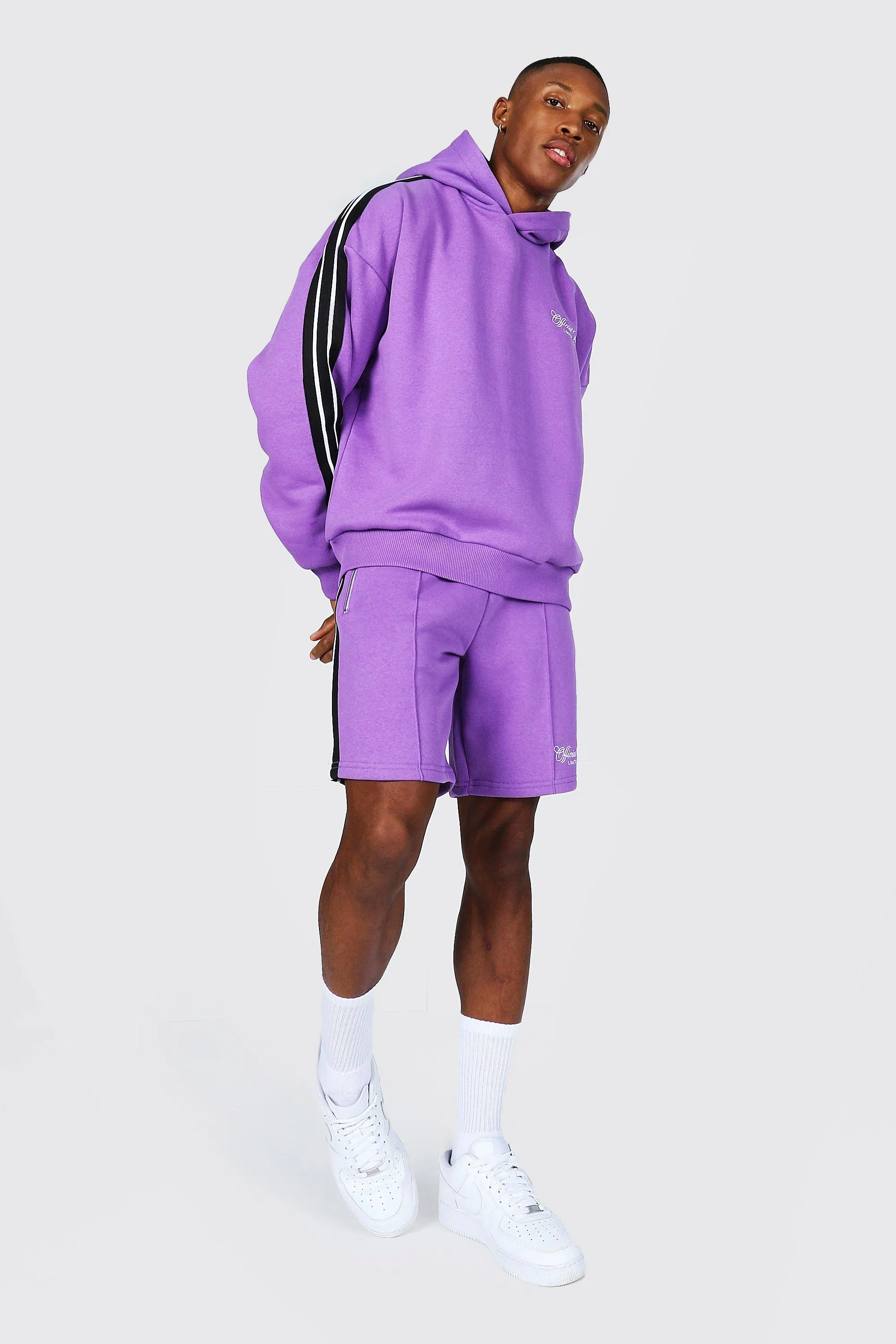 Oversized Official Man Tape Hooded Tracksuit | boohooMAN UK