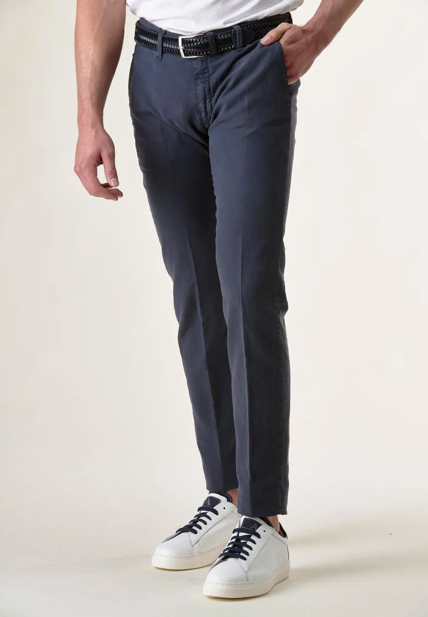 Pantalone blu cotone-lino tc slim