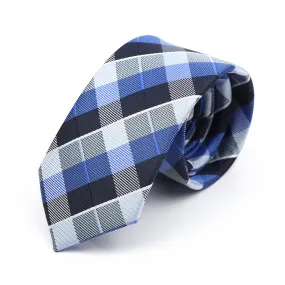 Pensacola Plaid Skinny Polyester Tie, Blue / Black / Grey