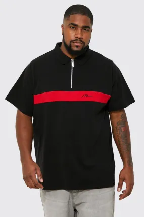 Plus Man Script Colour Block Panel Polo