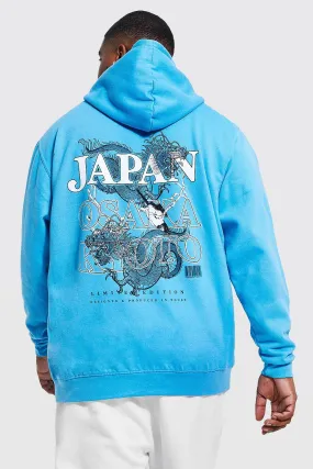 Plus Osaka Tokyo Dragon Back Print Hoodie | boohooMAN UK