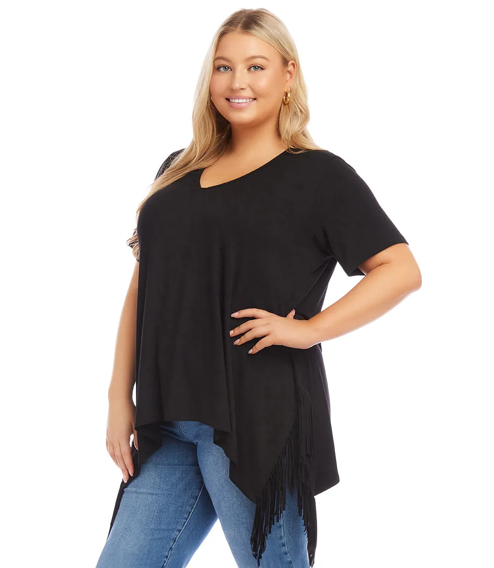 Plus Size Short Sleeve Fringe Top