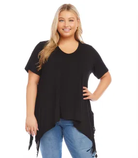 Plus Size Short Sleeve Fringe Top