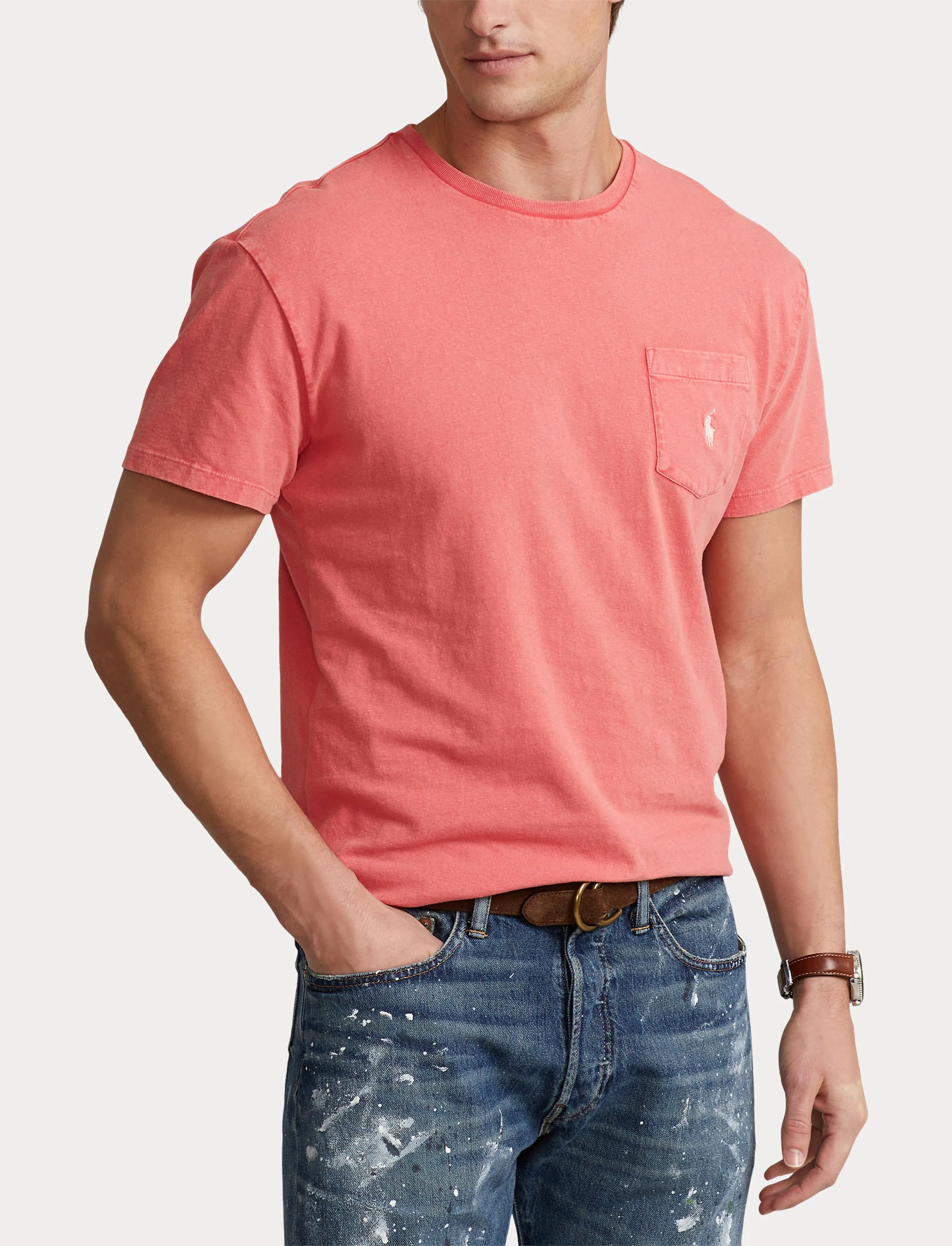 Polo Ralph Lauren Slim Cotton-Linen Pocket Tee Amalfi Red