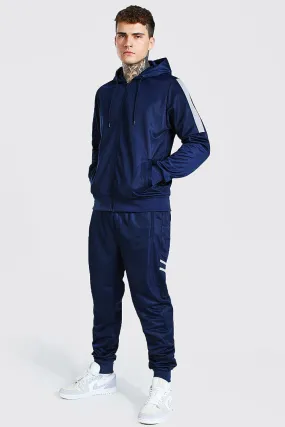 Poly Zip Hooded Contrast Detail Tracksuit | boohooMAN UK