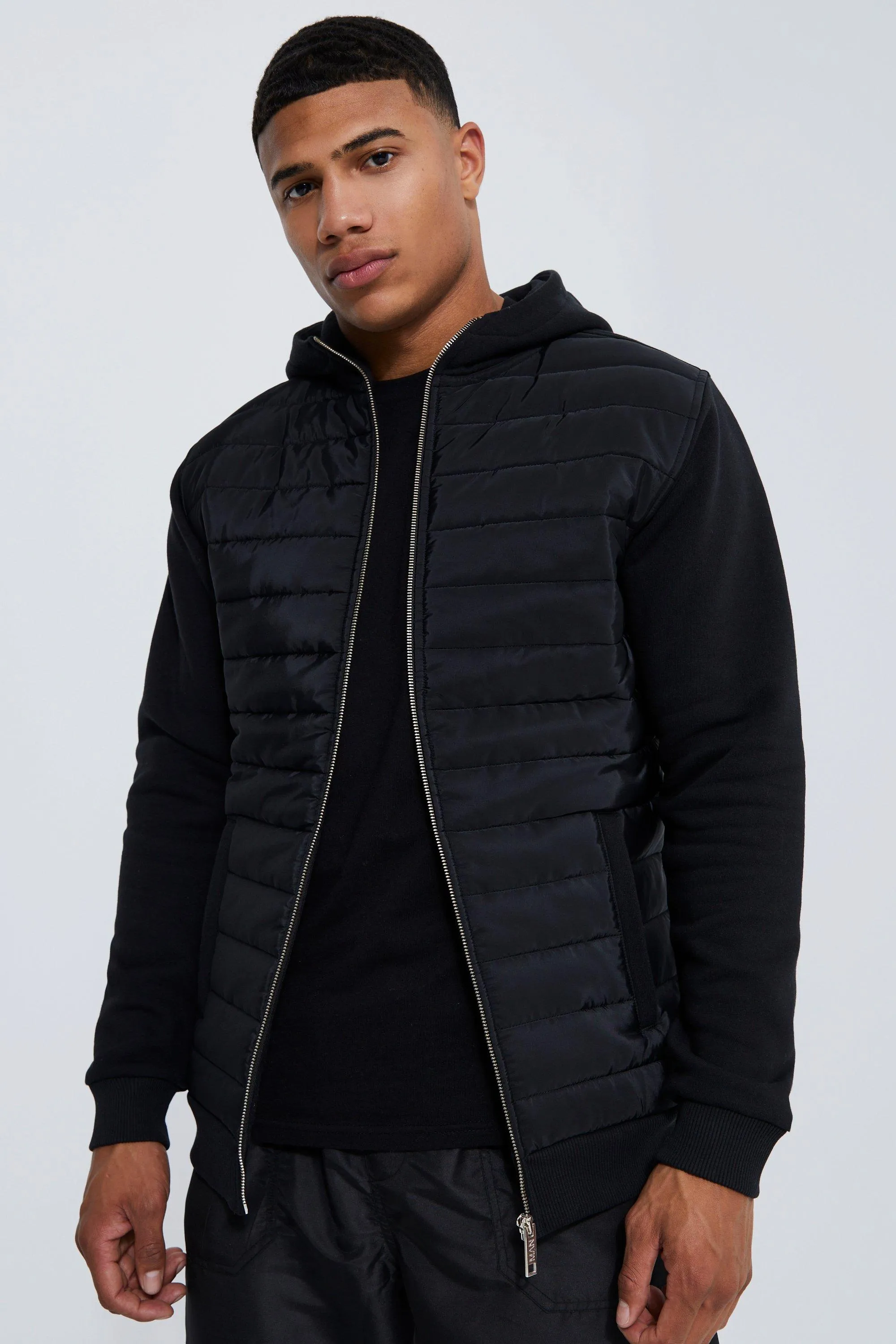 Premium Zip Through Hoodie With Quilted Panel