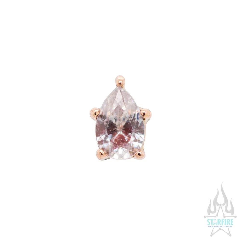 Prong-Set Pear-Cut Brilliant-Cut Gem in Rose Gold - on flatback