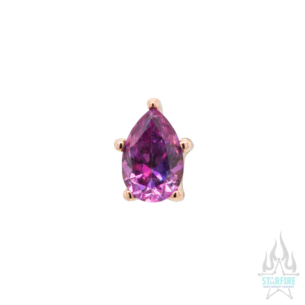 Prong-Set Pear-Cut Brilliant-Cut Gem in Rose Gold - on flatback