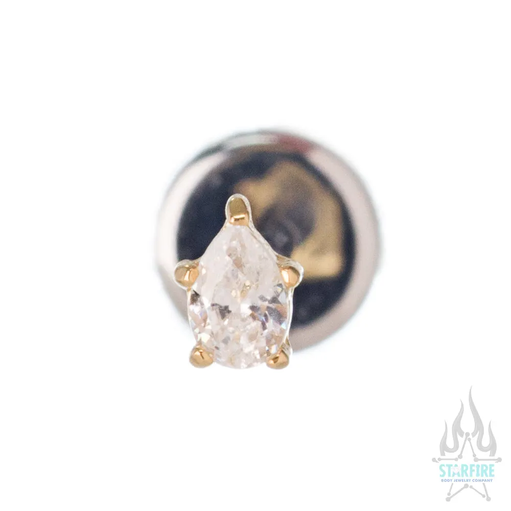 Prong-Set Pear-Cut Brilliant-Cut Gem in Yellow Gold - on flatback