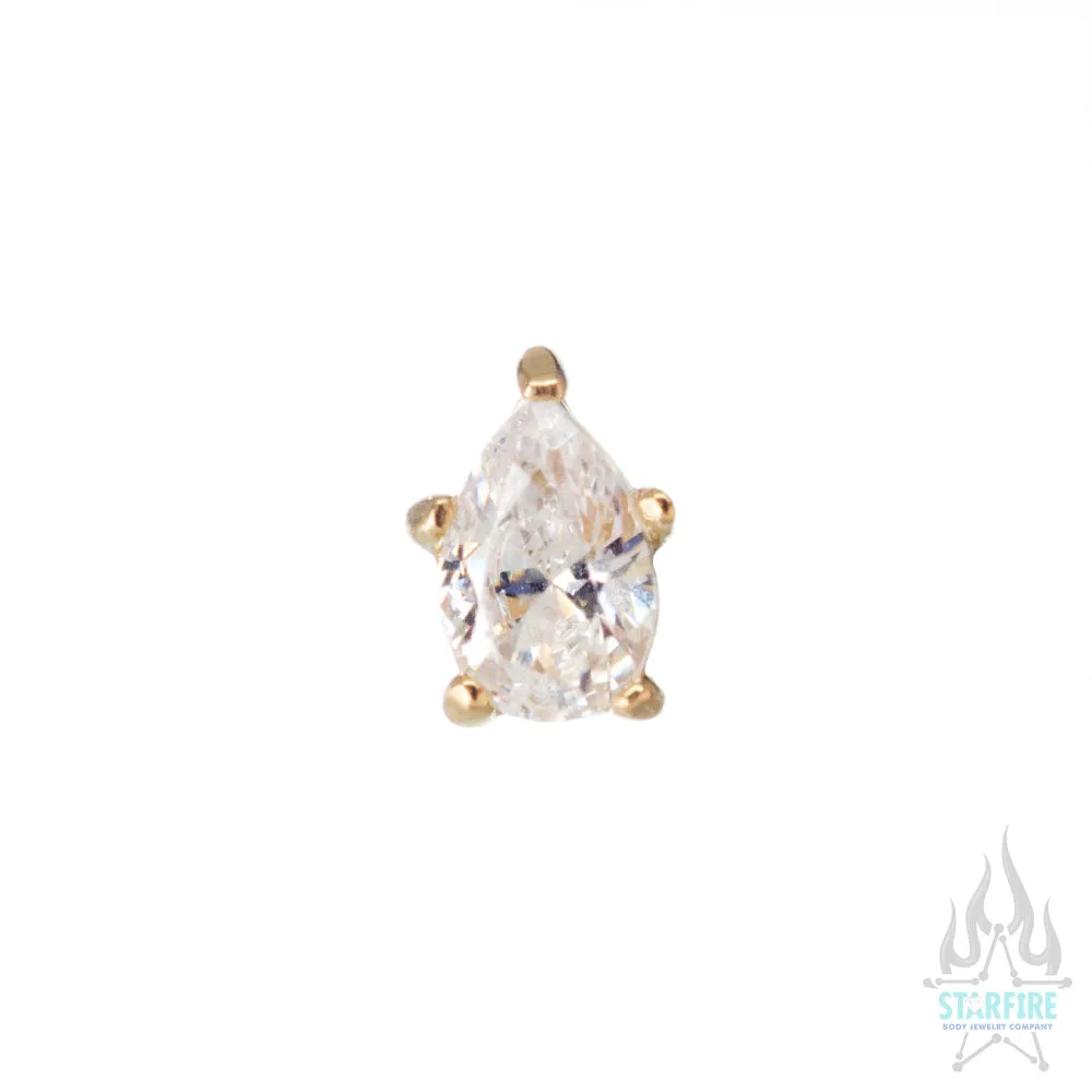 Prong-Set Pear-Cut Brilliant-Cut Gem in Yellow Gold - on flatback