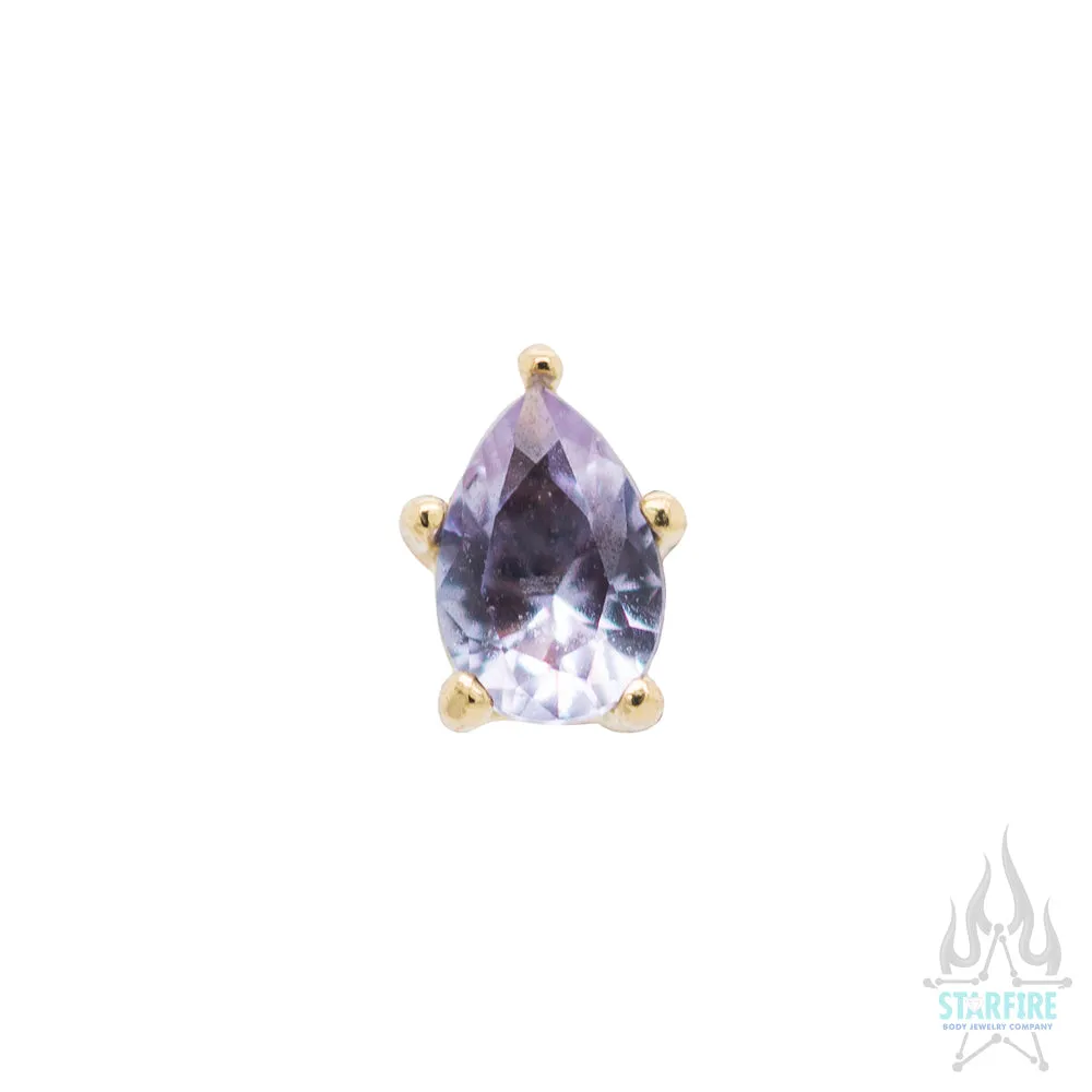 Prong-Set Pear-Cut Brilliant-Cut Gem in Yellow Gold - on flatback