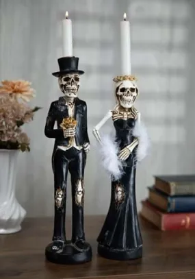 Resin Skeleton Lady & Man Tapered Candlesticks