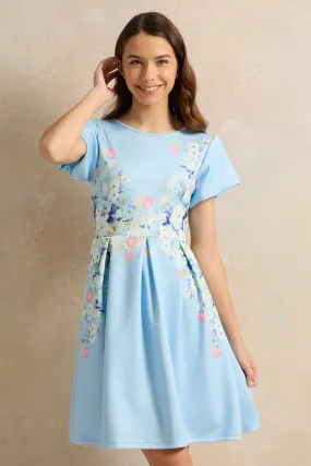 Senior Girls Blue Printed Dress