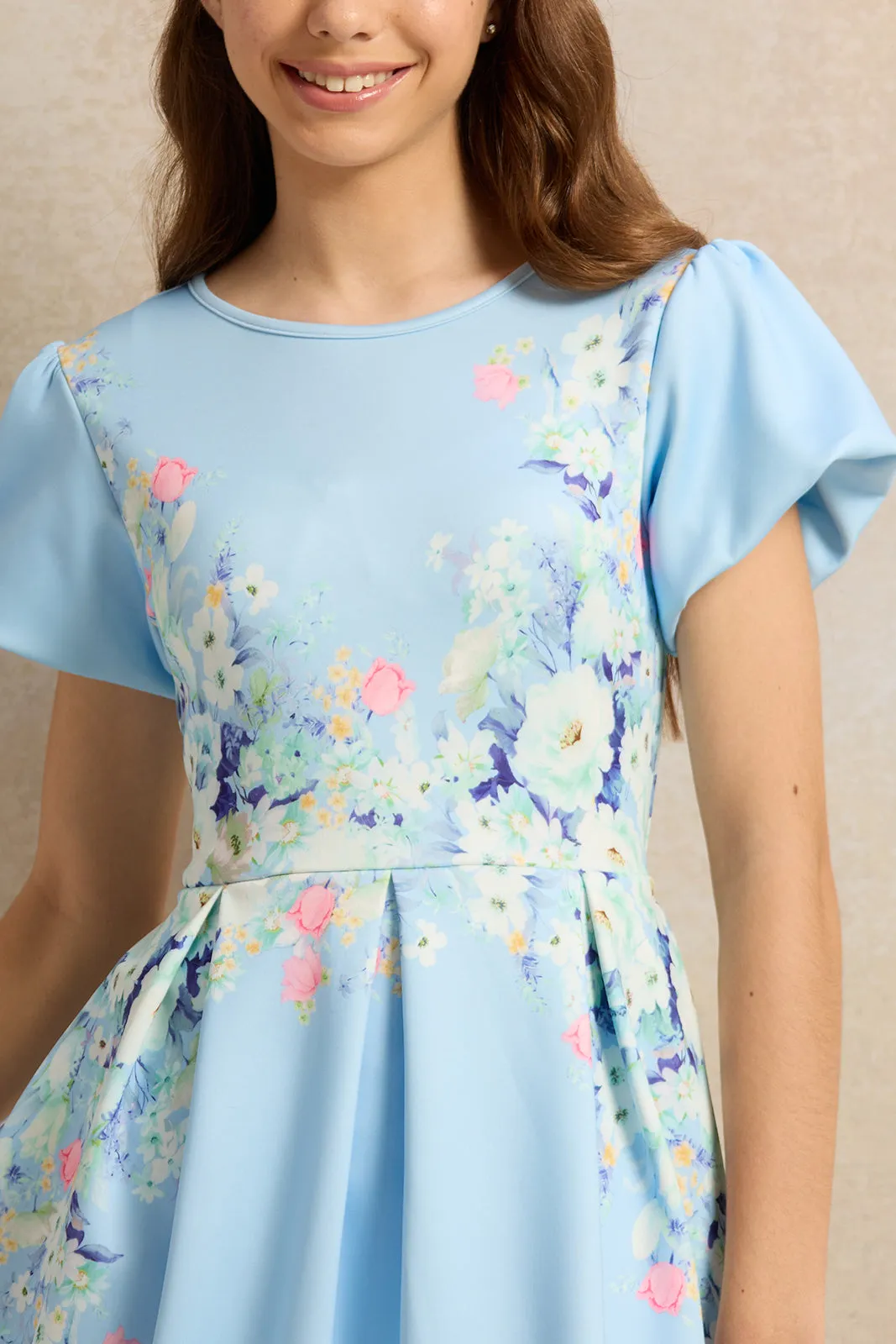 Senior Girls Blue Printed Dress