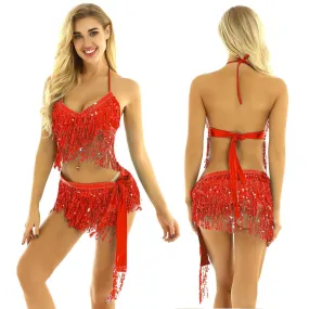 Shiny Sequins Tassels Carnival Rave Performance Belly Dance Costume