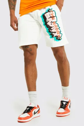 Slim Fit Graffiti Graphic Jersey Shorts