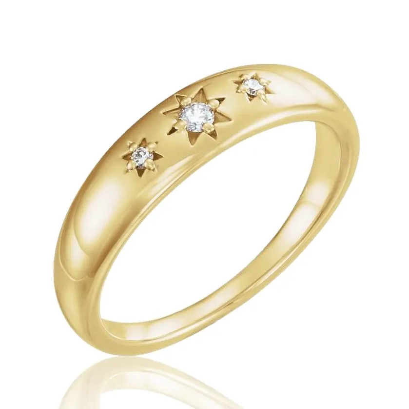 Starburst Band - Tapered Star Set Diamond Stacking Wedding or Anniversary Ring