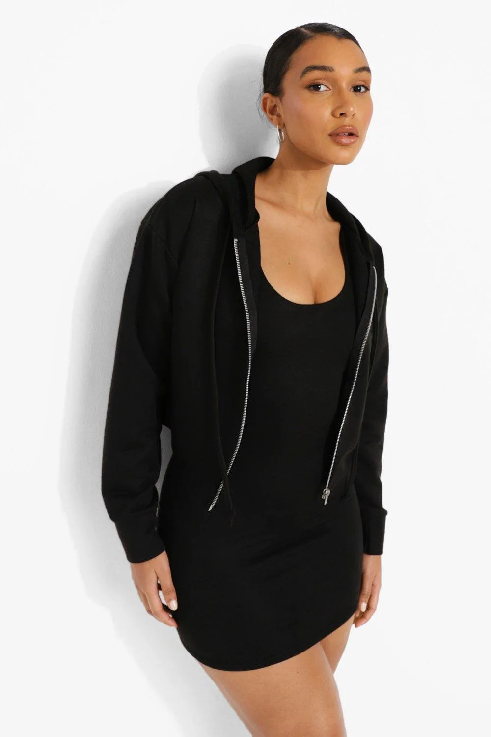 Strappy Mini Dress And Cropped Hoodie Set