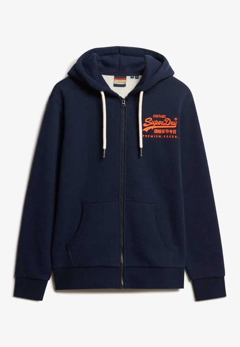 Superdry Neon Logo Graphic Zip Up Hooded Sweatshirts Rich Navy Marl