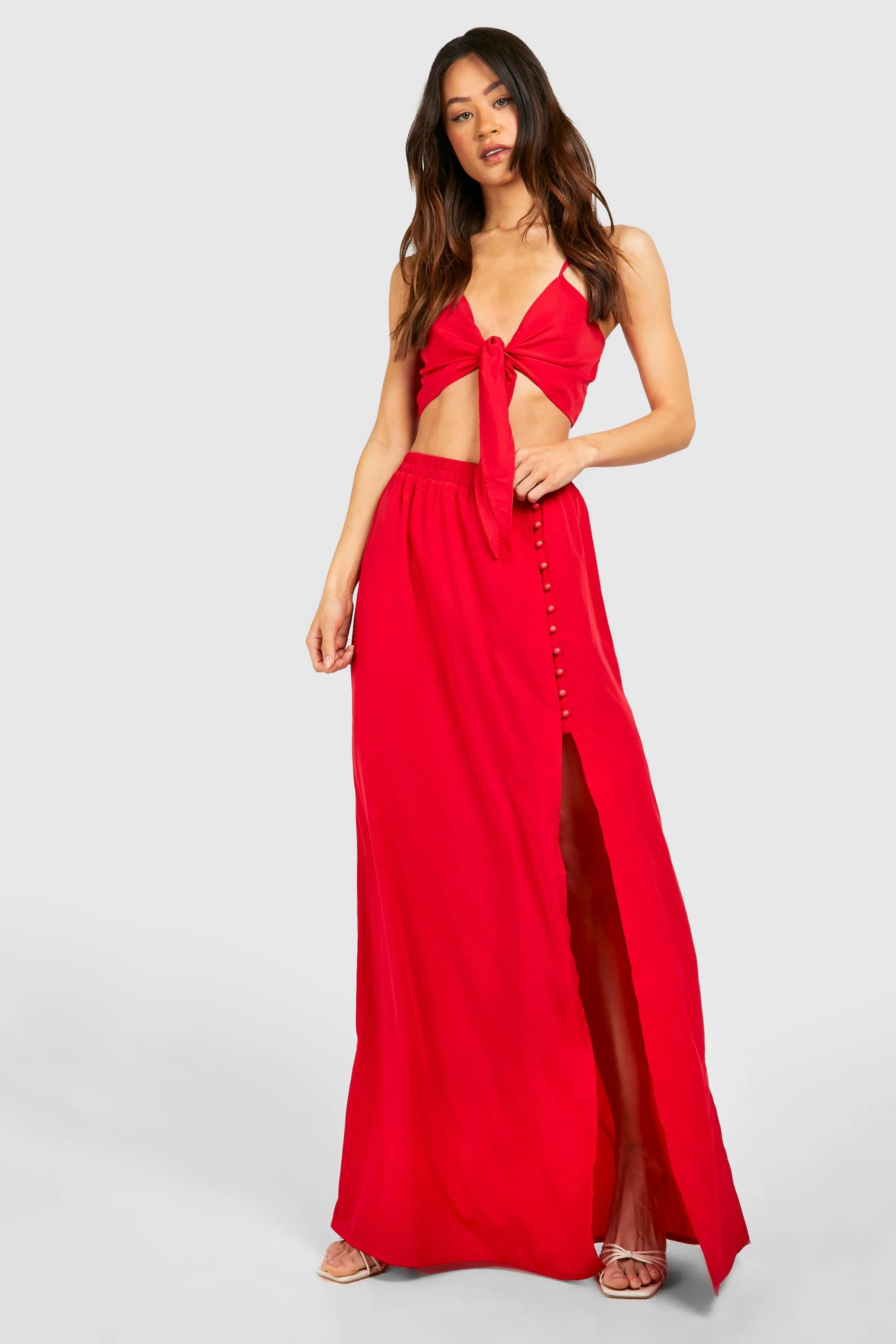 Tall Tie Front Top And Maxi Skirt Co-ord