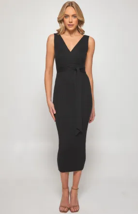 Textured Knit Midi Dress with Tie Belt (SKN660)