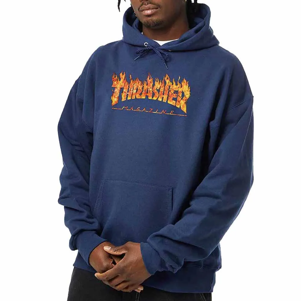 Thrasher Magazine Inferno Logo Graphic Hooded Sweatshirt Navy