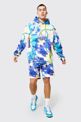 Tiedye And Seam Detail Hooded Short Tracksuit