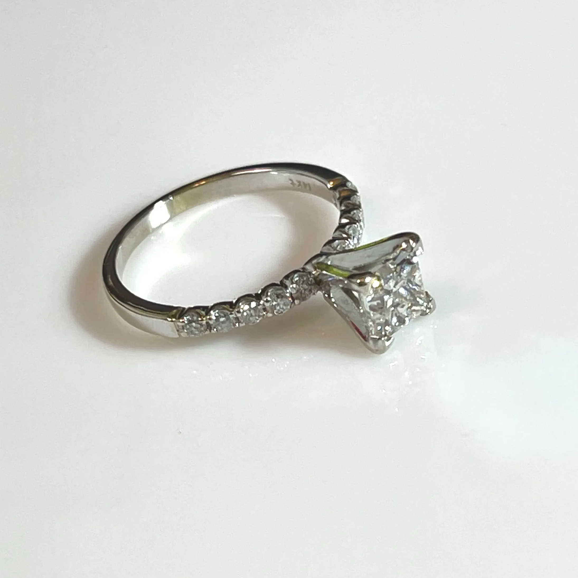 Tiffany set solitaire princess cut diamond engagement ring .97ct 14k white gold