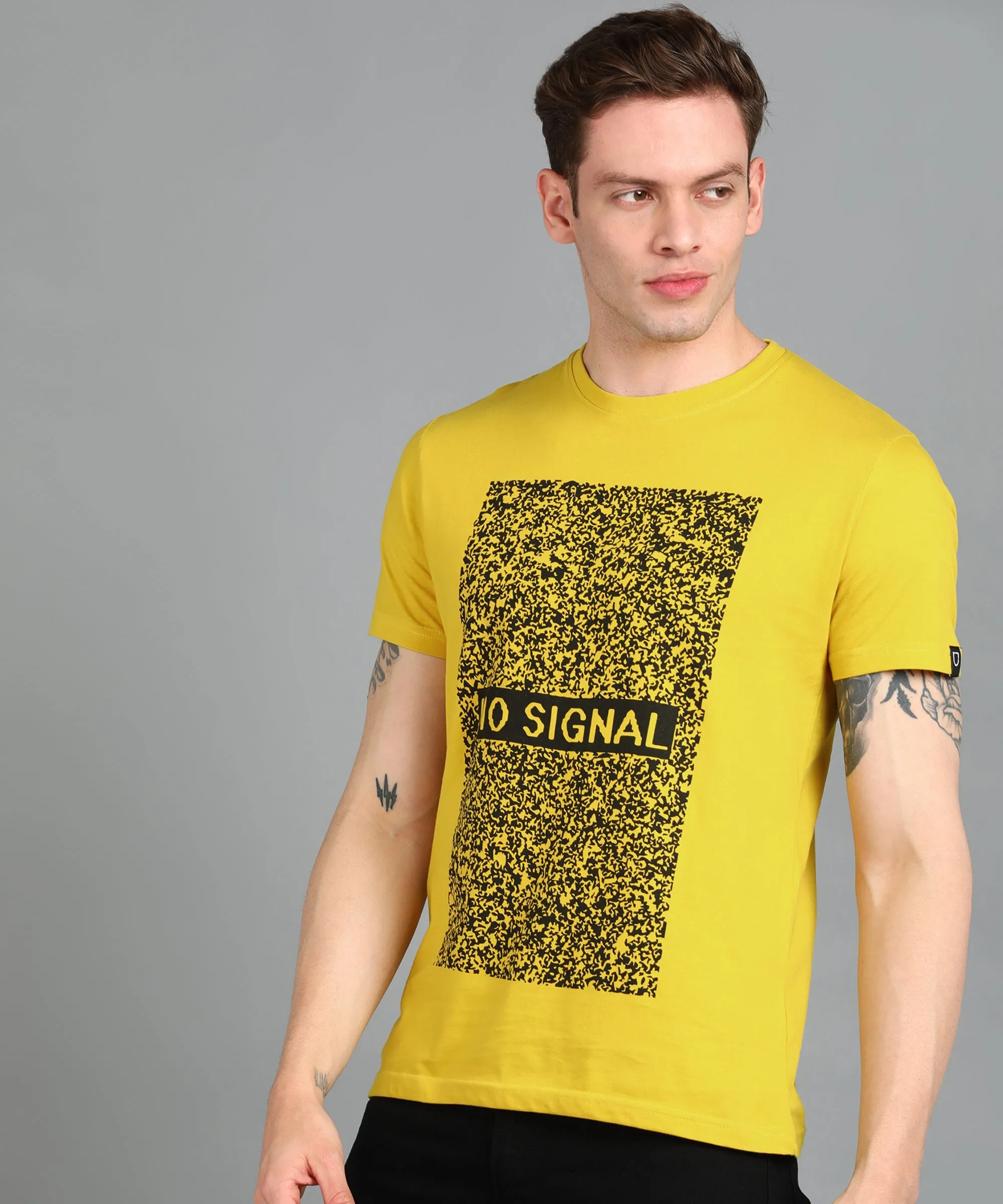 Urbano Fashion Men's Yellow Graphic Printed Round Neck Half Sleeve Slim Fit Cotton T-Shirt